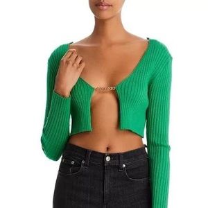 FORE ⍣ Green Chain Rib Knit Cropped Sweater